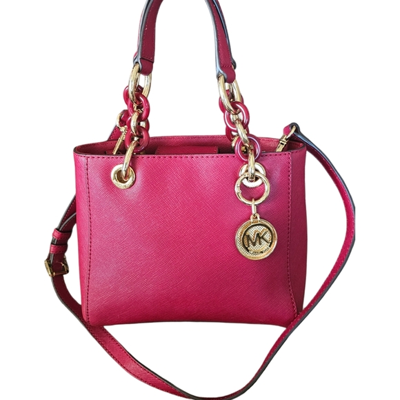 Michael Kors Red Saffiano Leather Cynthia 2 Way Bag - Picture 1 of 10